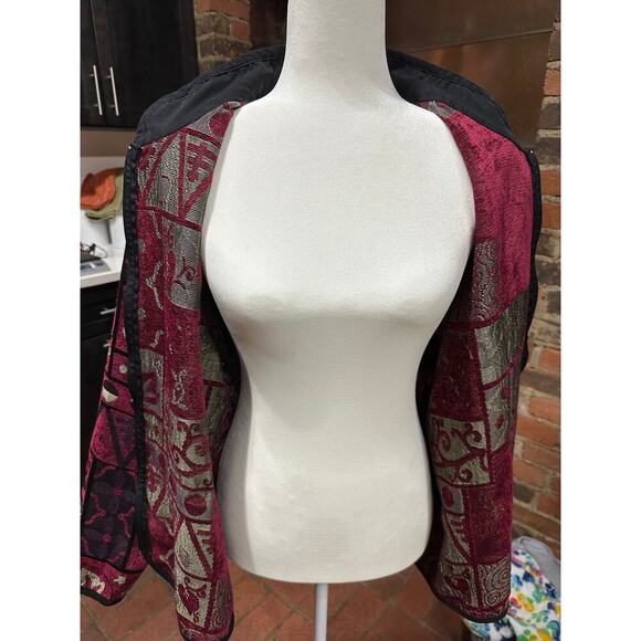 Mary McFadden Jacket Full Zip Tapestry Red Chenille Abstract Ethnic Cultural 1X - Picture 4 of 8
